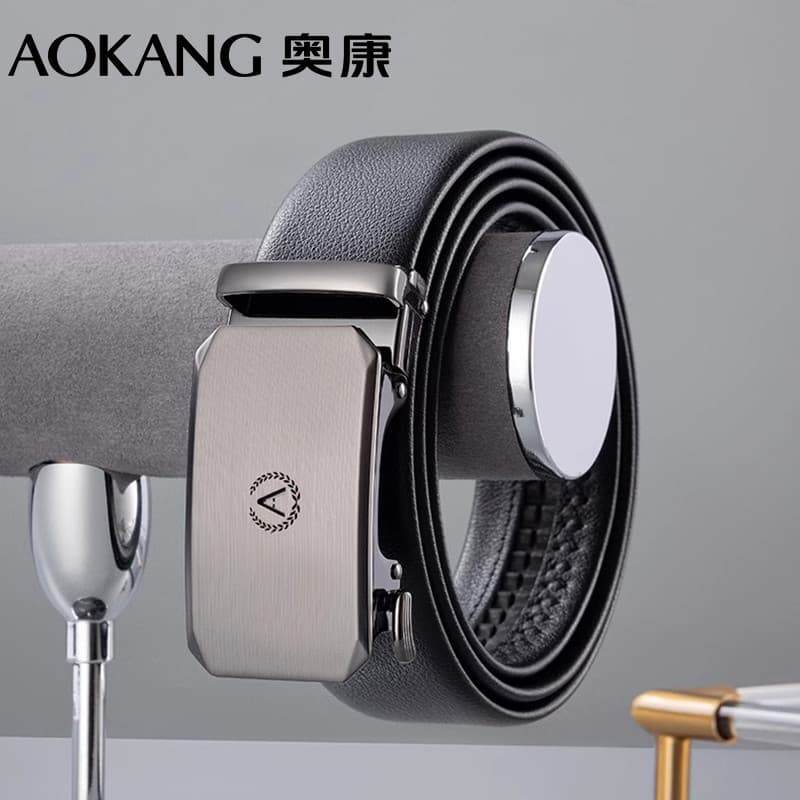 Okcom cinto masculino de couro genuíno fivela automática negócios na moda cinto masculino puro primeira camada cinto de