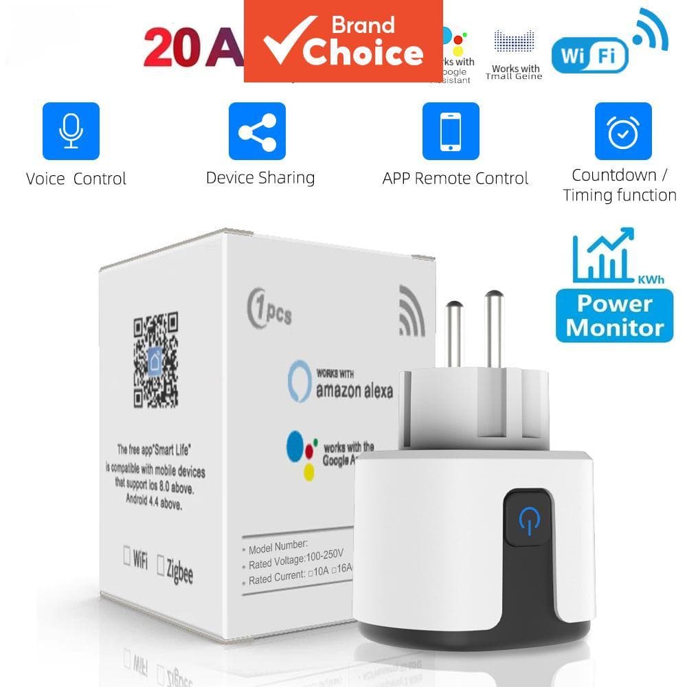 Tomada Inteligente WiFi AXUS 20A, Plugue UE, Monitoramento de Energia, Temporizador, Compatível com Tuya, Smart Life,
