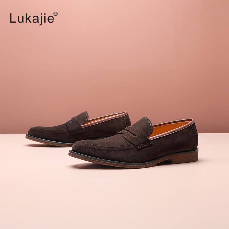 Mocassins masculinos elegantes de couro genuíno, camurça masculina, negócios, sapatos casuais britânicos, alça elegante,