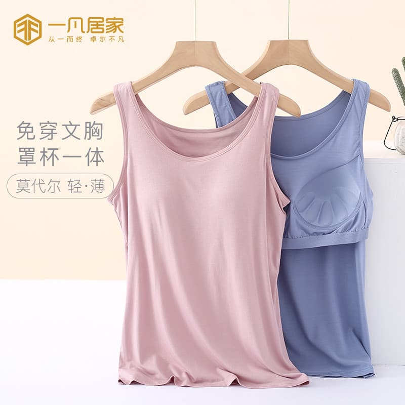 Modal camisola roupa interior feminina com almofada no peito pijamas de uma peça sem sutiã feminino verão estilo fino ca