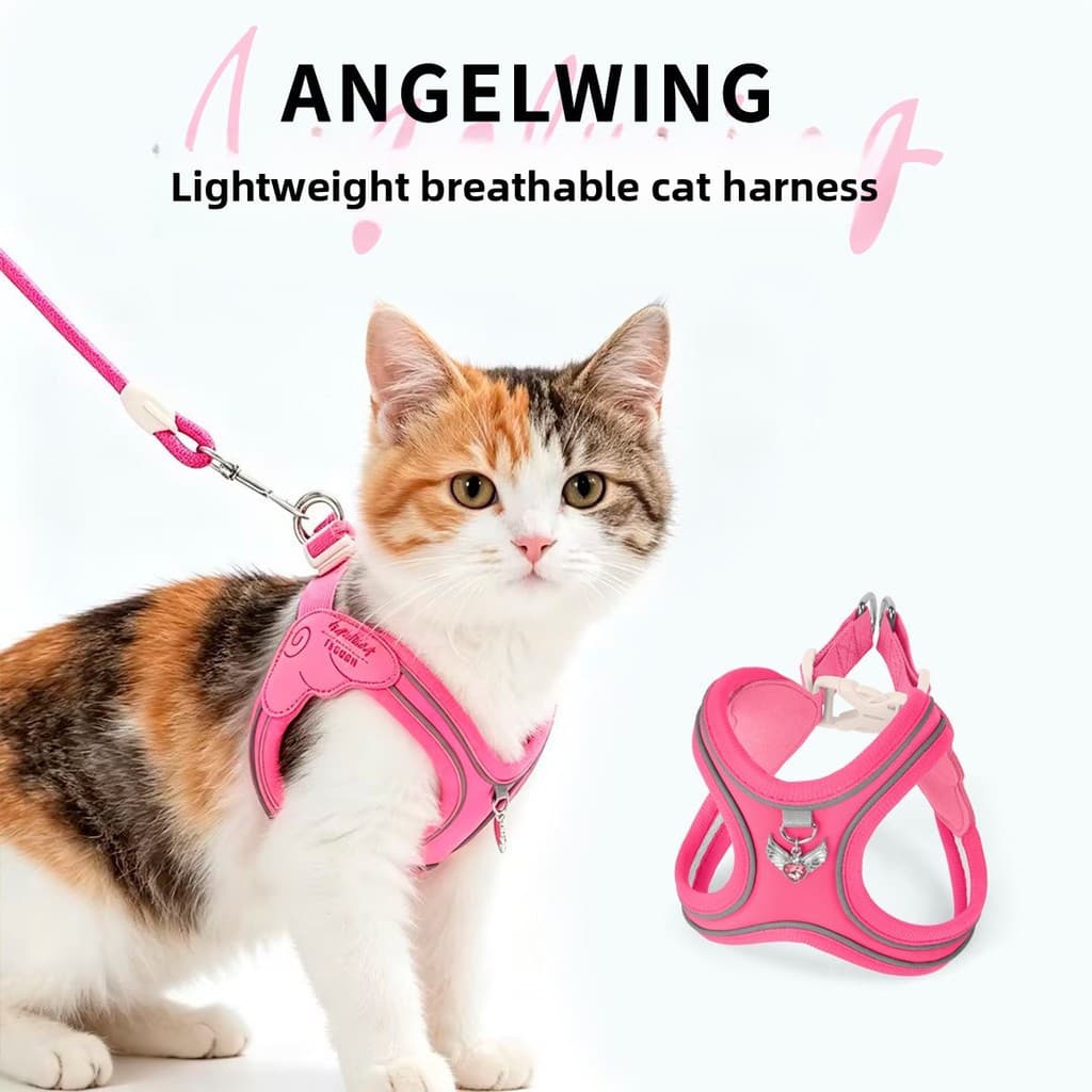 Conjunto de coleira e guia para gatos para uso externo, anti-fuga, colete refletivo estilo colete para animais de estima