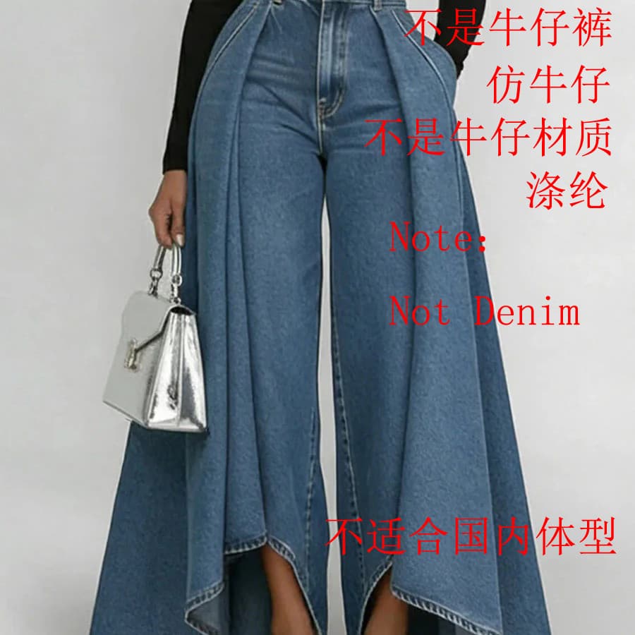 jeans Não , Calças Femininas De Pernas Largas Compridas , Bainha Reta