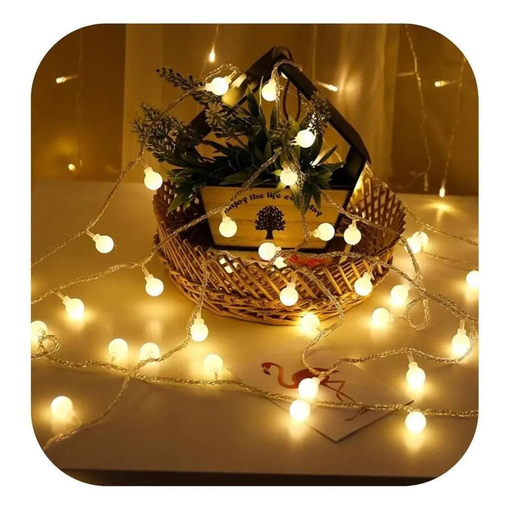 Cordão LED 40 Bolinhas  4,5m Luz Branco-Quente Interior Macho/Fêmea