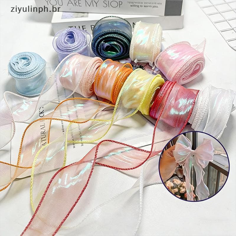 ziyulinph Fita De Organza Rabo De Peixe De 10 Jardas , Reflexiva Iridescente Com Borda Ondulada De 4 Cm Para Buquê De Fl