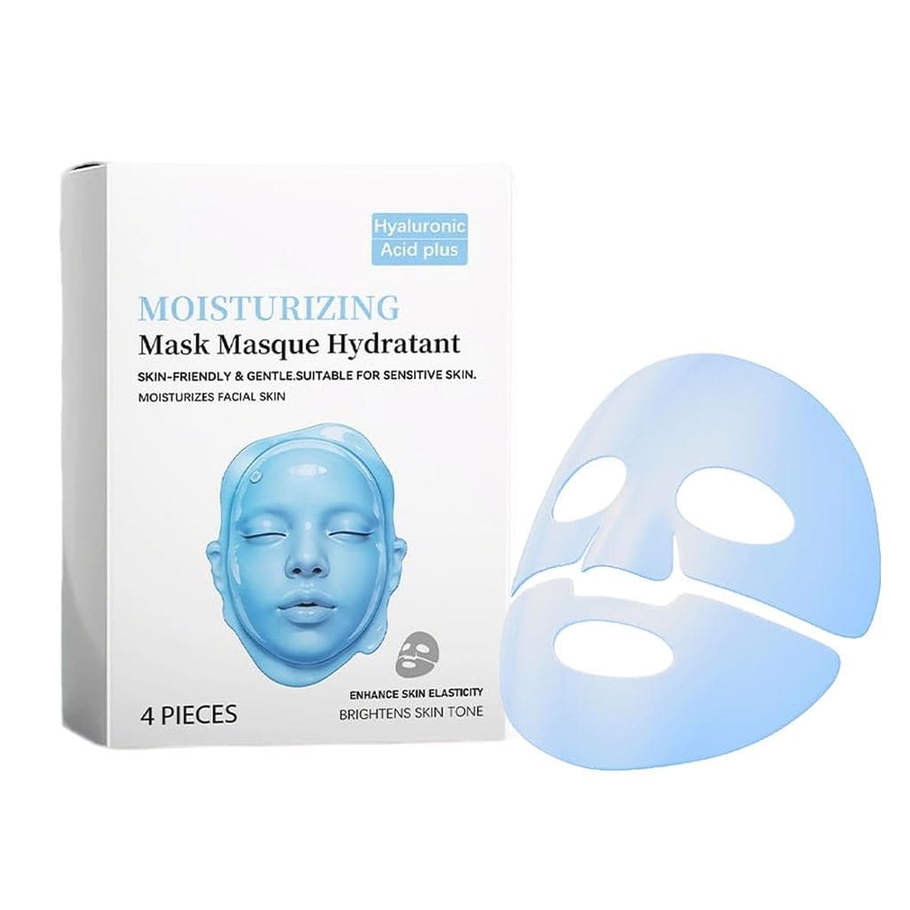 Máscara Facial Refrescante e Hidratante - Pacote com 4 Máscaras Faciais com Ácido Hialurônico e Pantenol, Cuidado Hidrat