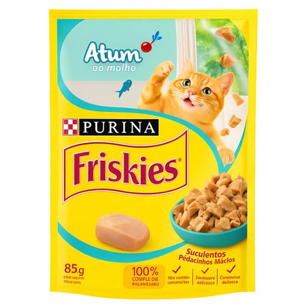 Sachê Friskies Gato Adulto Peixe Branco 85g Purina Ração Úmida Molho