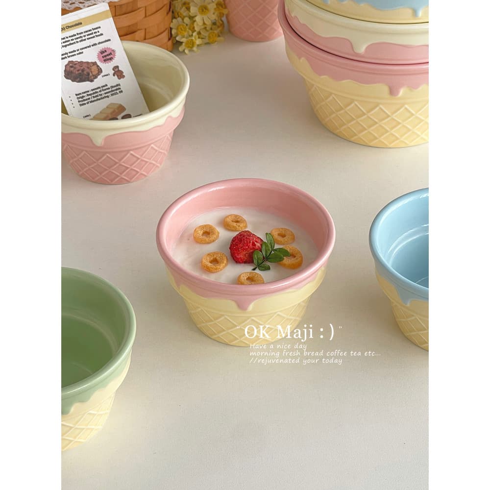 Ins estilo talheres tigela de frutas de alto valor bonito Cereal iogurte tigela cerâmica tigela de aveia Mix iogurte tig