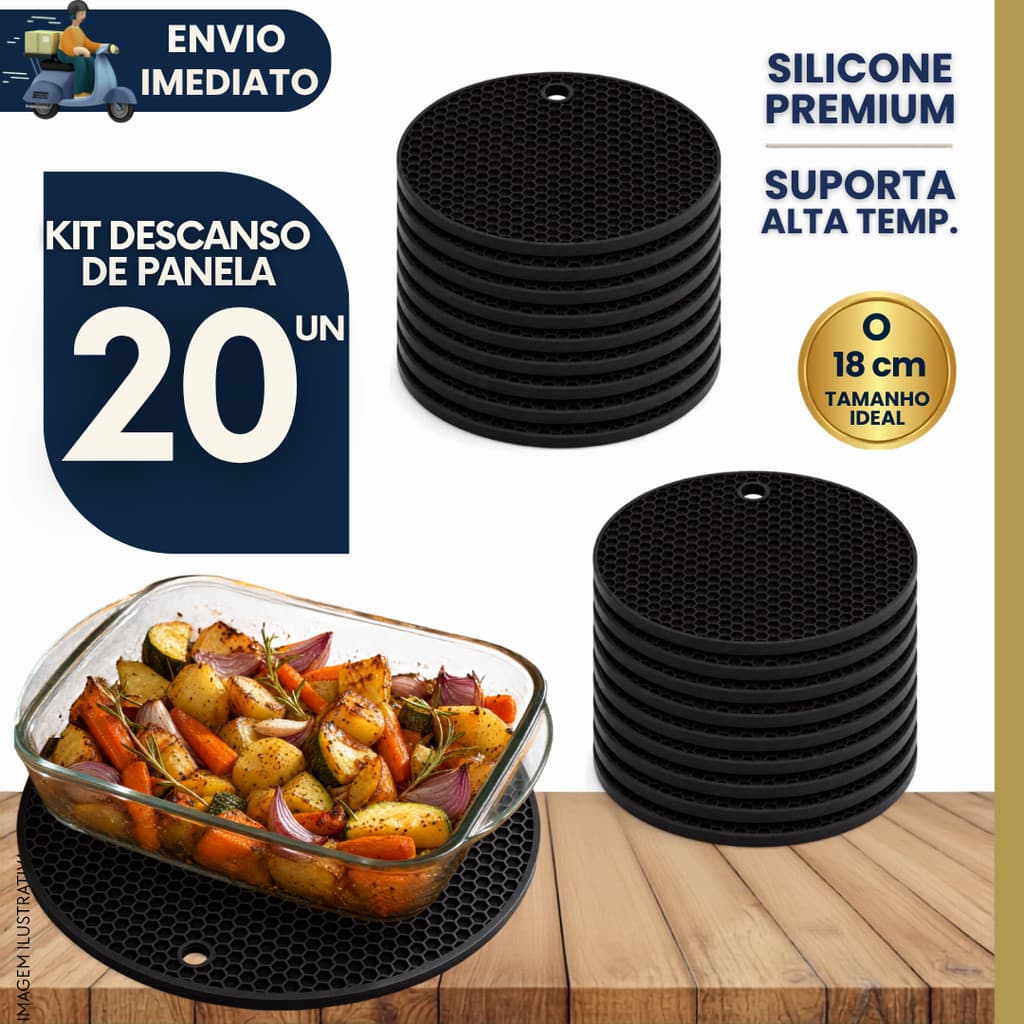 Kit 20 Descanso de Panela Silicone Antiderrapante Resistente Calor Protetor De Mesa Cozinha