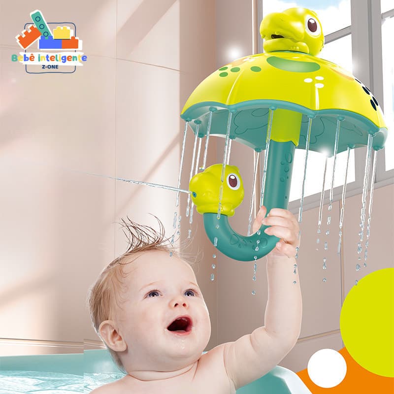 Chuveiro de Dinossauro com Guarda-Chuva, Brinquedos de Banheiro para Crianças, Jato de Água Rotativo, Brinquedo Musical