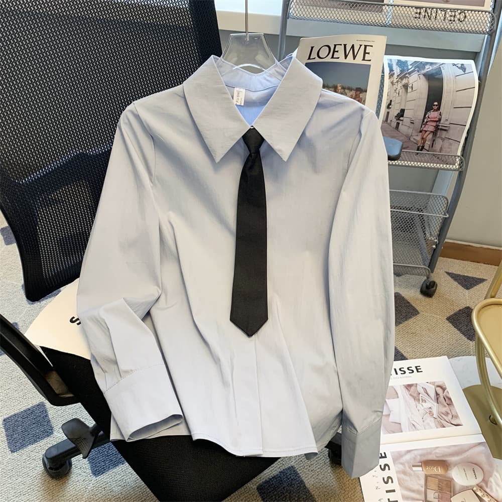 2026 novo estilo azul camisa profissional feminina de manga comprida primavera outono entrevista Casual All-Match magro-