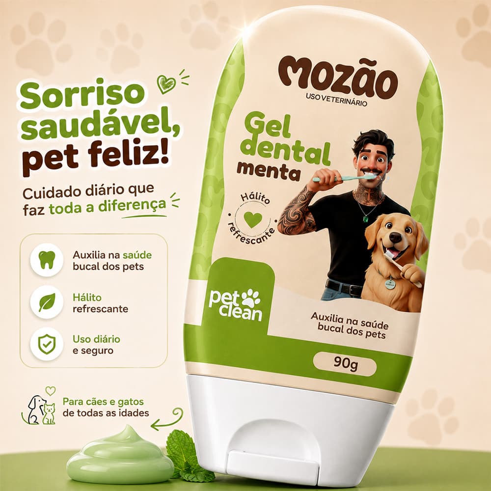 Creme Dental Para Cachorro e Gato Elimina Mal Hálito Tártaro Saude Bucal Sabor Menta