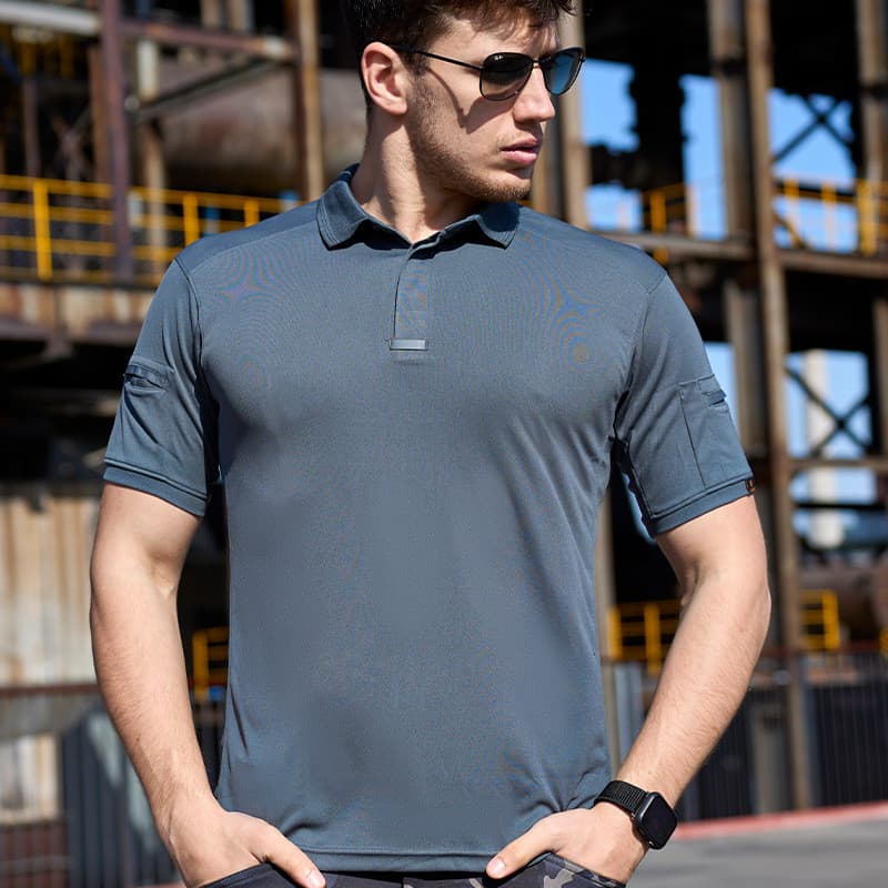 Verão ao ar livre tático camiseta masculina respirável de secagem rápida lapela de manga curta solto ventilador militar