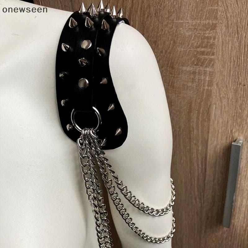 Armadura De Ombro De Couro Unissex Com Detalhes De Rebite E Corrente sel Acessórios De Epaulet De Metal Elegantes Para M