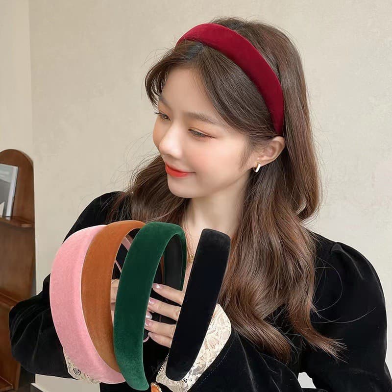 Francês outono inverno retro vermelho veludo esponja bandana retro de abas largas rosto lavagem pressionado cabelo Headd