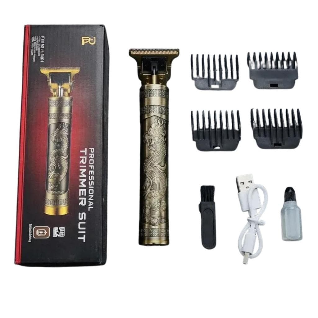 Máquina de Acabamento Profissional Trimmer em T com 4 Pentes USB Recarregável para Barba, Cabelo e Bigode