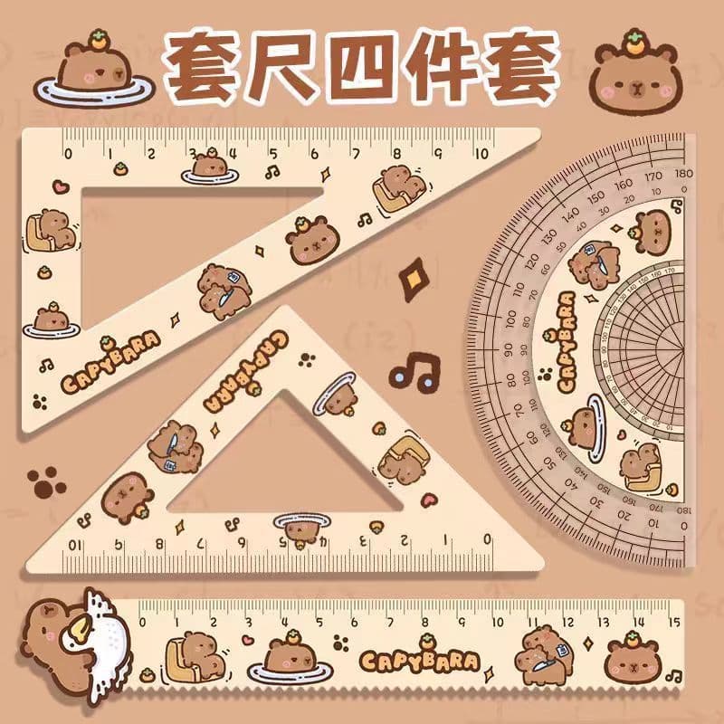 Conjunto de régua de capivara para alunos do ensino fundamental Régua dedicada Suprimentos de primeira série de segunda