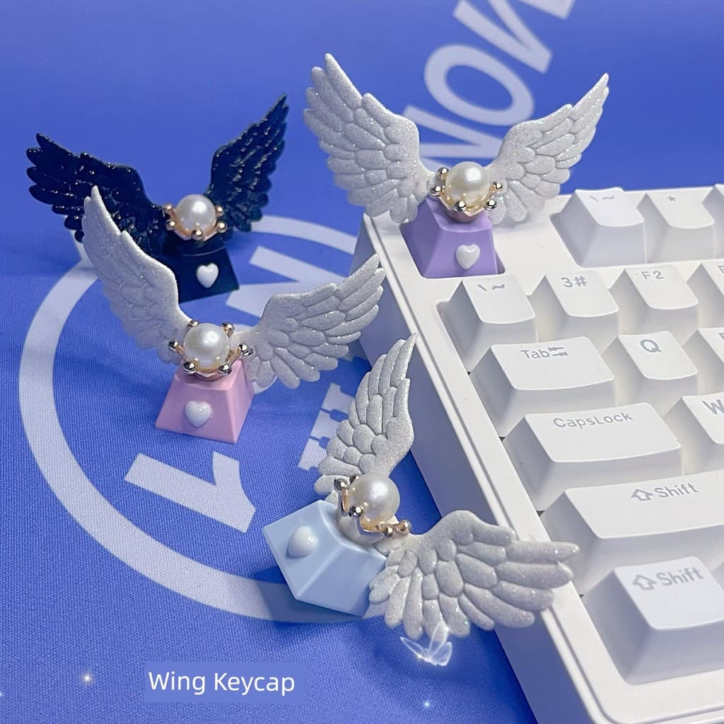 DIY Glitter asas de anjo keycap eixo cruz teclado mecânico Esc amor teclado mecânico decoração adicional keycap