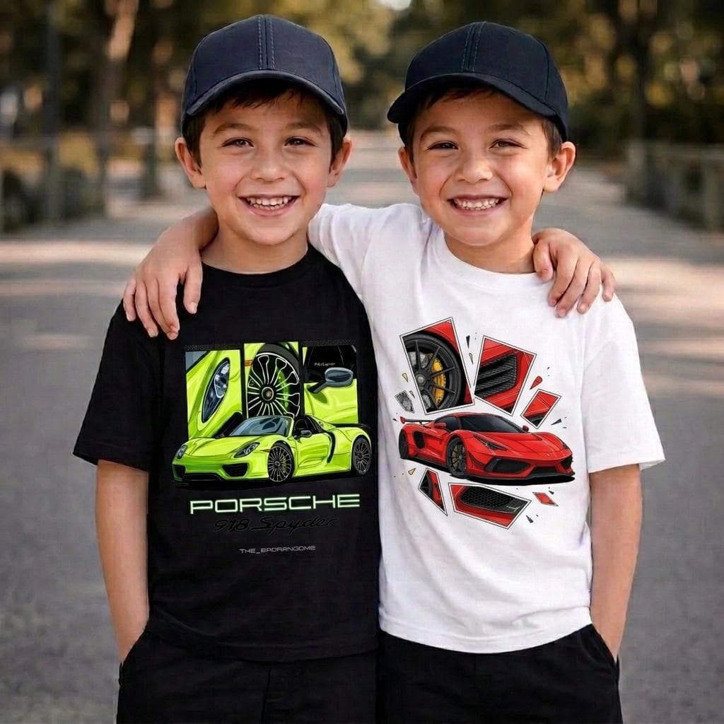 Kit 2 Camisetas Carro Infantis 100% Algodão Gola Redonda Streetwear