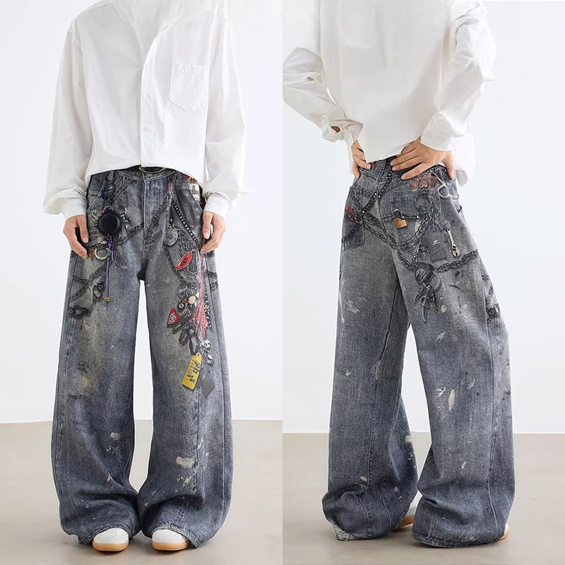 Calças masculinas soltas Calças Y2K Número 3D Jeans Calças de rua Calças Harajuku Calças masculinas de pernas largas Cal