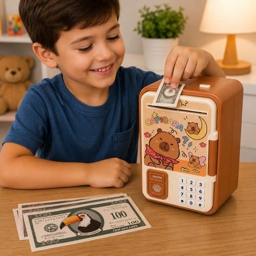 Cofrinho Digital Capivara Infantil Com Senha Protecao Impressao Digital Seguro Educativo