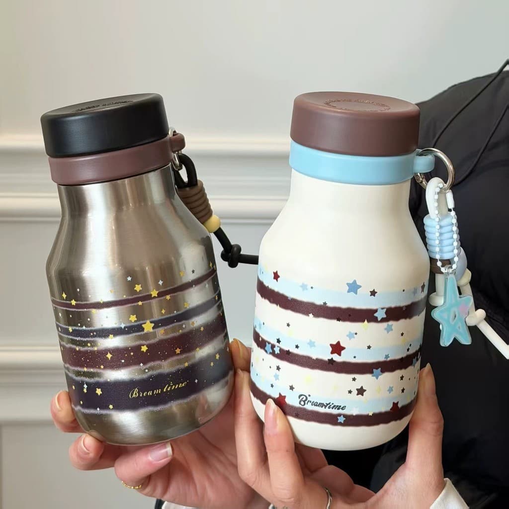 Copo térmico retrô estilo menina copo de água de palha de alto valor pequeno copo de café portátil 316 copo de aço inoxi