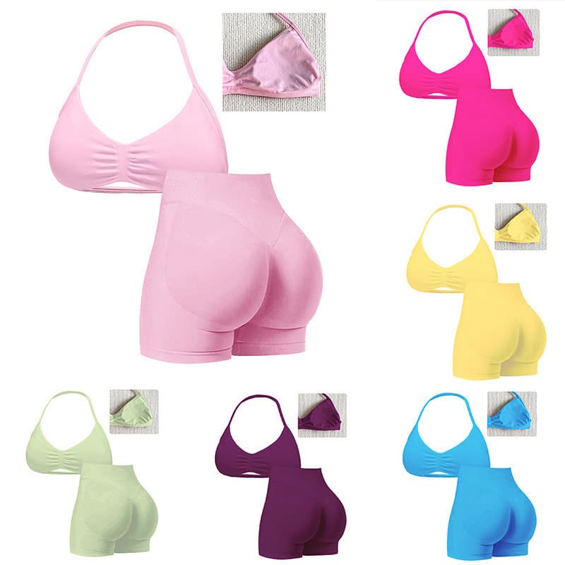 Top de nylon sem costura de alta elasticidade, sutiã justo sem alças, calças de cintura alta com efeito levanta-bumbum,