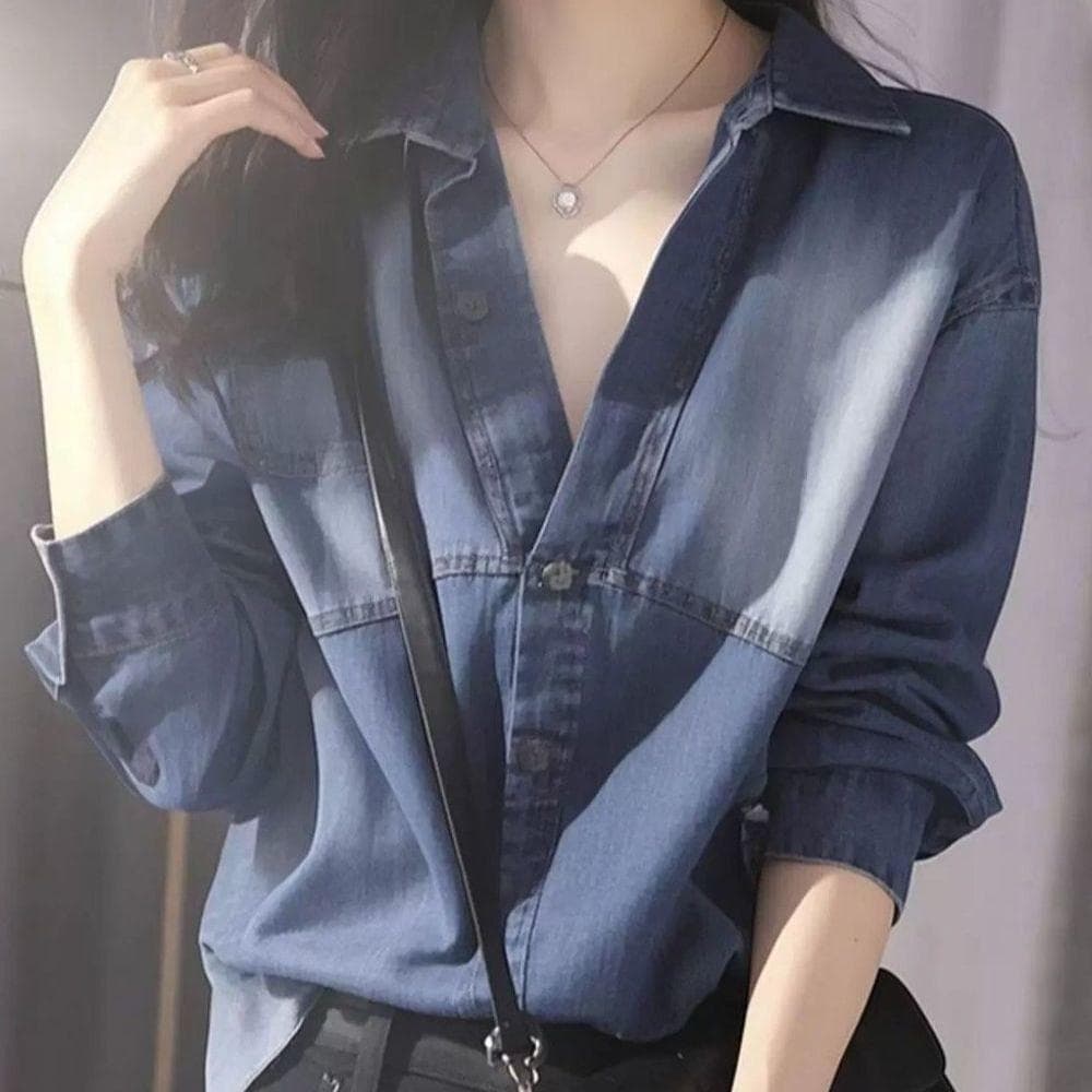 [Novidade] Novo estilo exclusivo retrô primavera High-End moda azul Design camisa, jaqueta jeans de manga comprida