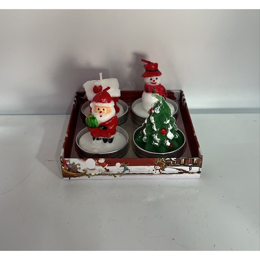 Kit 4 Velas Decorativas de Natal Papai Noel Mesa e Presente
