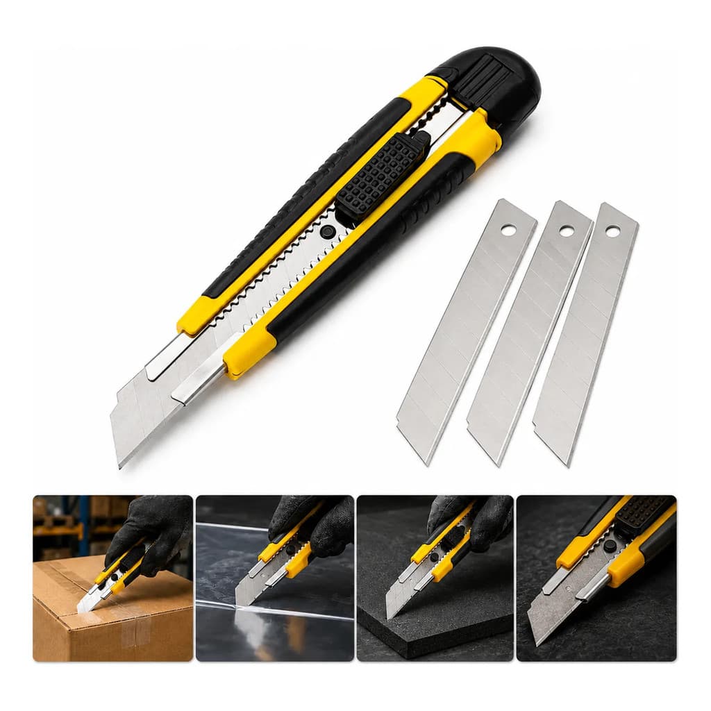 Estilete Profissional 18mm Emborrachado Com 3 Lâminas Extras
