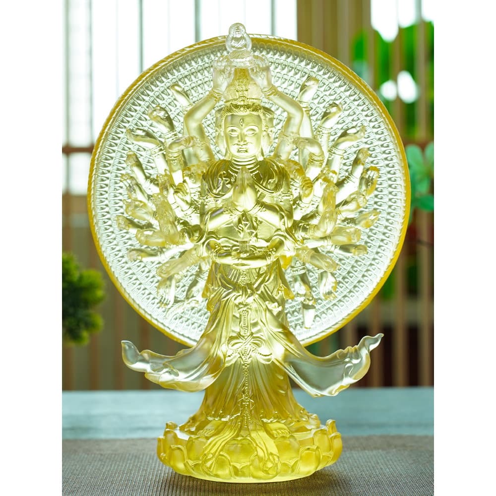 Estátua de buda guanyin de mil mãos, esmalte Real, casa, corredor futuro, templo, salão de buda, adoração de mesa, guany