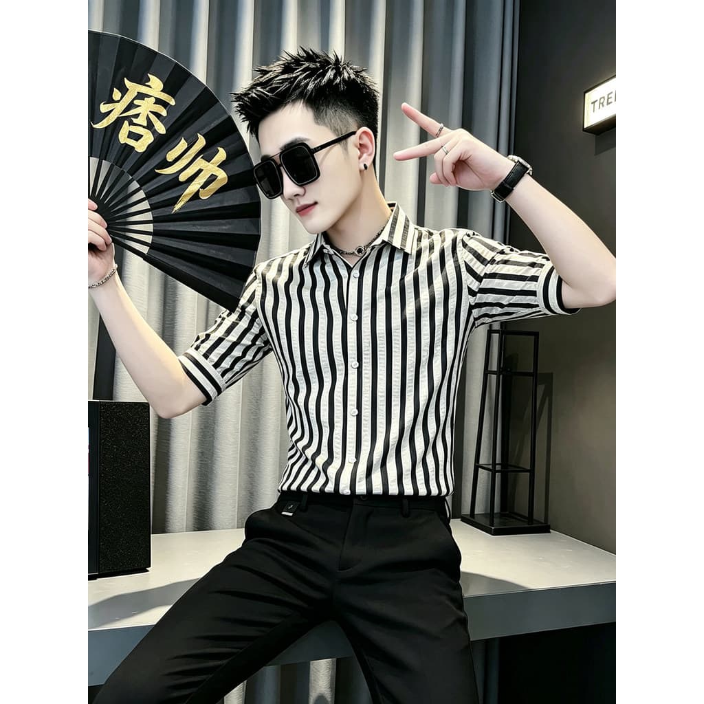 2026 novo estilo bonito camisa de manga de três quartos estilo masculino fino ajuste bonito Super quente de manga curta