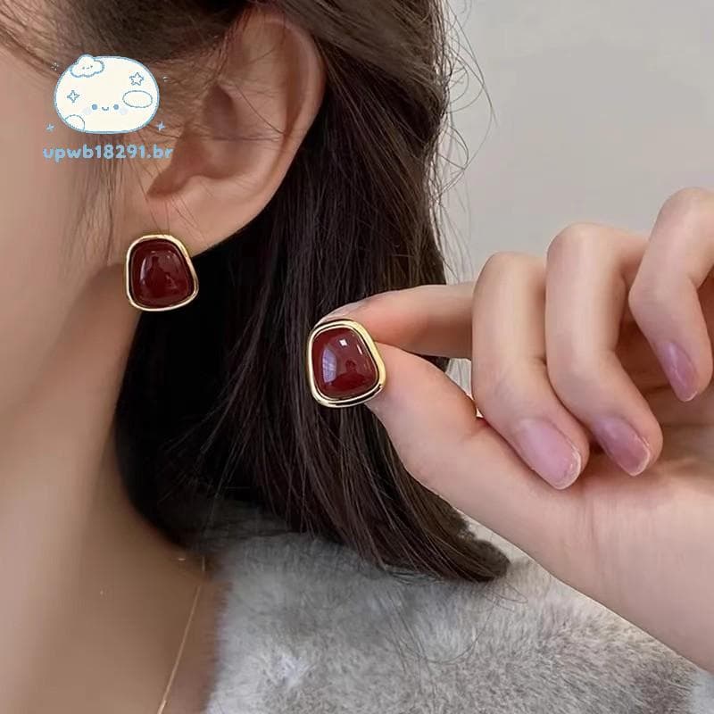 upwb Vintage Esmalte Vinho Vermelho Metal Brincos Para Mulheres Moda Geométrica Quadrados Elegantes Acessórios De Jóias
