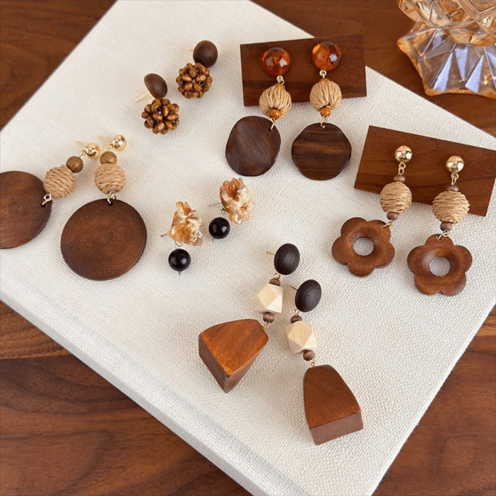 Brincos De Gota , Borla Tecido De Flor Boho Pendurados Com Contas Marrons Estéticas