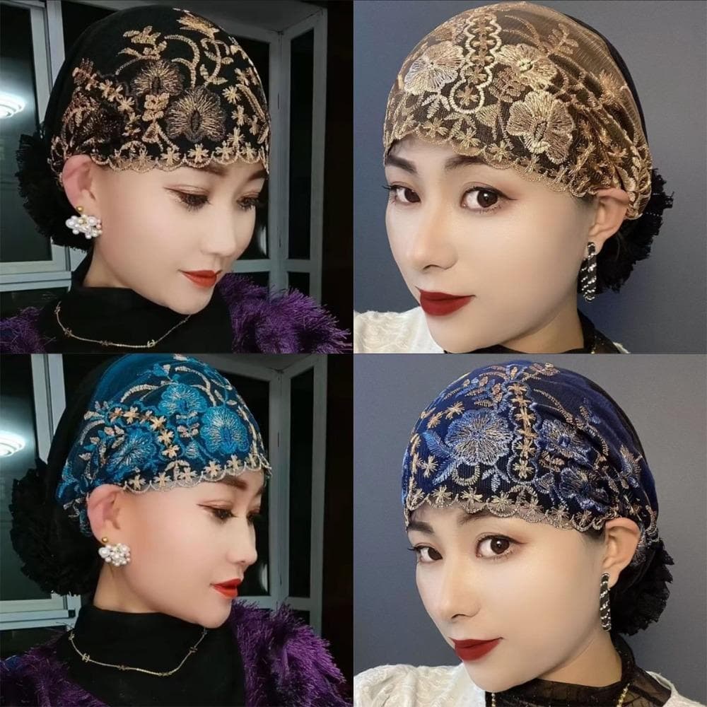 Chapéu De Gorro , Capa De Cabelo Branco Flor Bordado Lenço , Respirável Elástico Completa Boné Pós-Parto Feminino