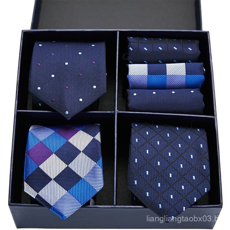 Conjunto de três peças de caixa de presente para gravata com quatro compartimentos, conjunto de gravata e lenço, gravata