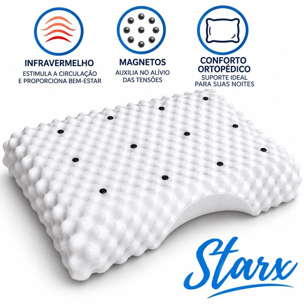 Travesseiro Ortopédico Magnético com Infravermelho Longo Terapêutico Cervical Soft