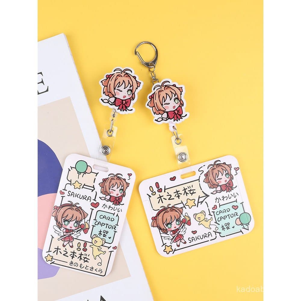 Sucesso de vendas: Porta-crachá horizontal com design de Sakura fofa, cordão para crachá de médico e enfermeiro, clipe r
