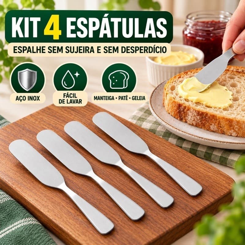 Conjunto com 4 Espátulas para Patê, Manteiga e Geleia em Aço Inox Prata - Talher, Mesa posta, café