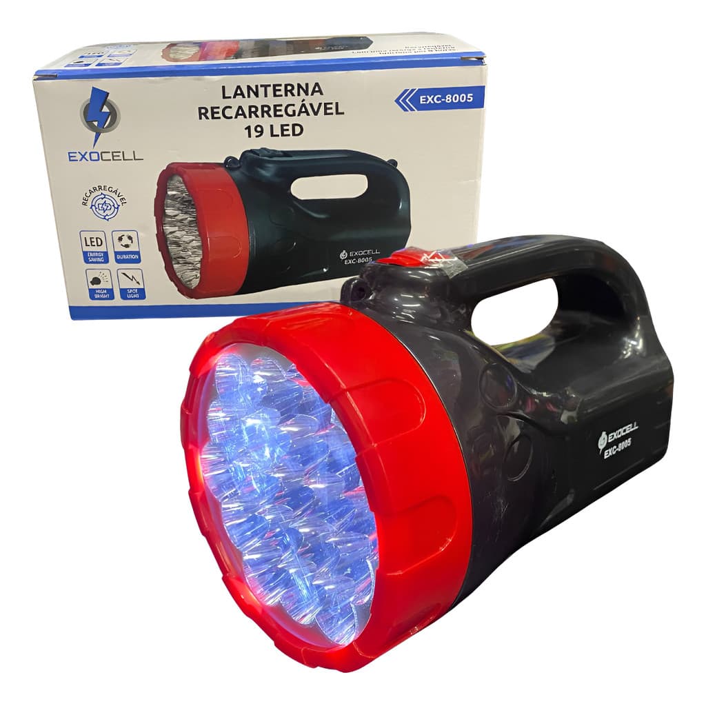 Lanterna Manual Recarregável 19 Led Elétrica Bivolt Multiuso Preto Branco