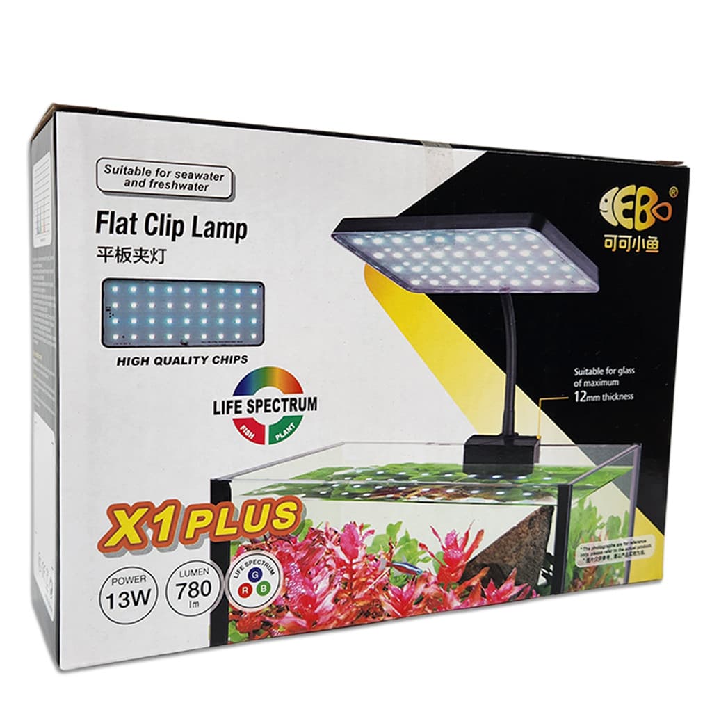 Luminária LED de Clip Preta X1-Plus 13W para Aquário Pequeno até 40cm Cebo Coco