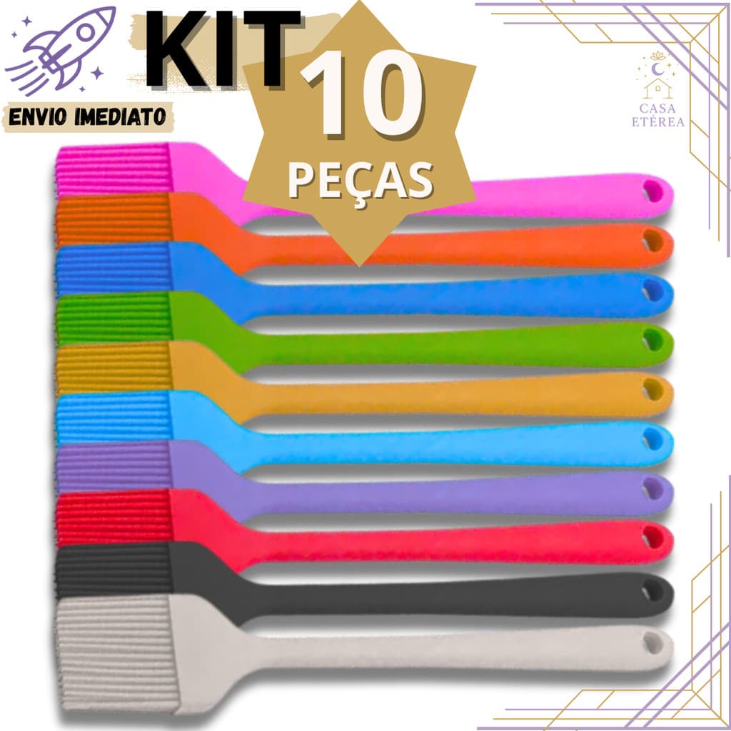 Kit 10 Pincel de Silicone Culinário 25.2cm Utensílio Multiuso para Cozinha Confeitaria Padaria e Churrasco