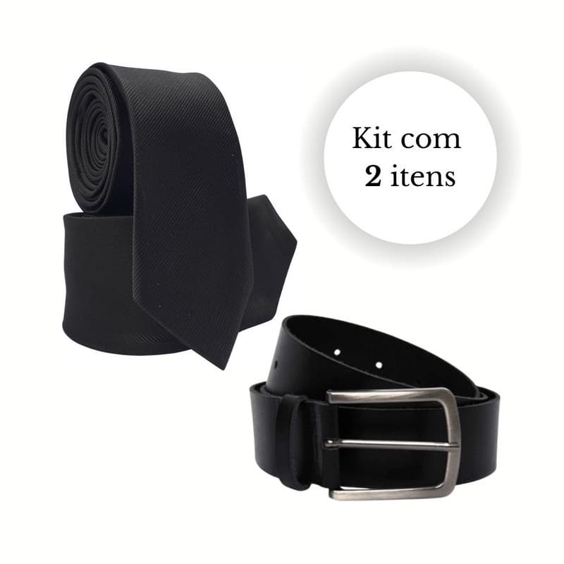 Kit Gravata Risco Fino Social +  Cinto Couro Ecológico