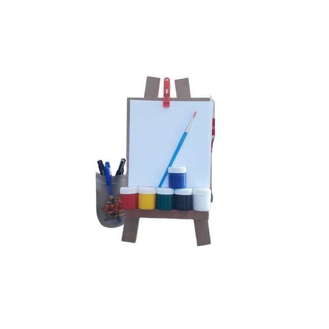 Kit Pintura Cavalete tinta pincel prancheta 10 folhas a5