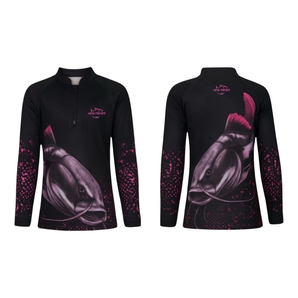 NF48- Camisa Camiseta de Pesca Infantil Feminina Pirarara Gola Zíper Proteção Solar UV New Fisher NF48i