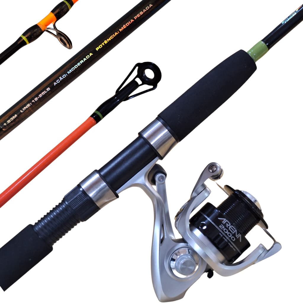 Kit Pesqueiro Vara de Pesca 25lb Maciça Maruri + Molinete Arena 2000 Marine