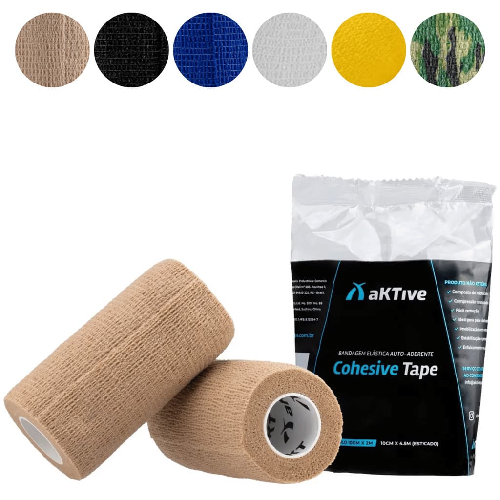 Bandagem Elástica Adesiva Atadura Coesiva 10cm x 4,5m Diversas Cores Similar Coban Cohesive Tape