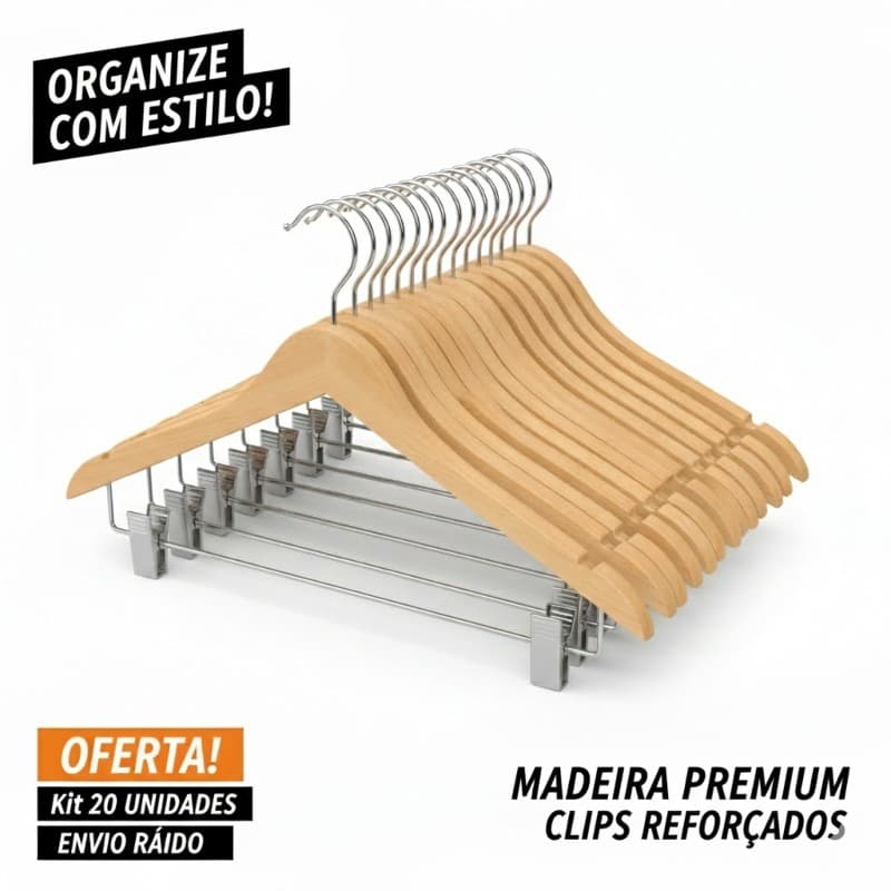 Cabide Madeira Marfim 20 Unidades Presilha Atacado Fukuyama