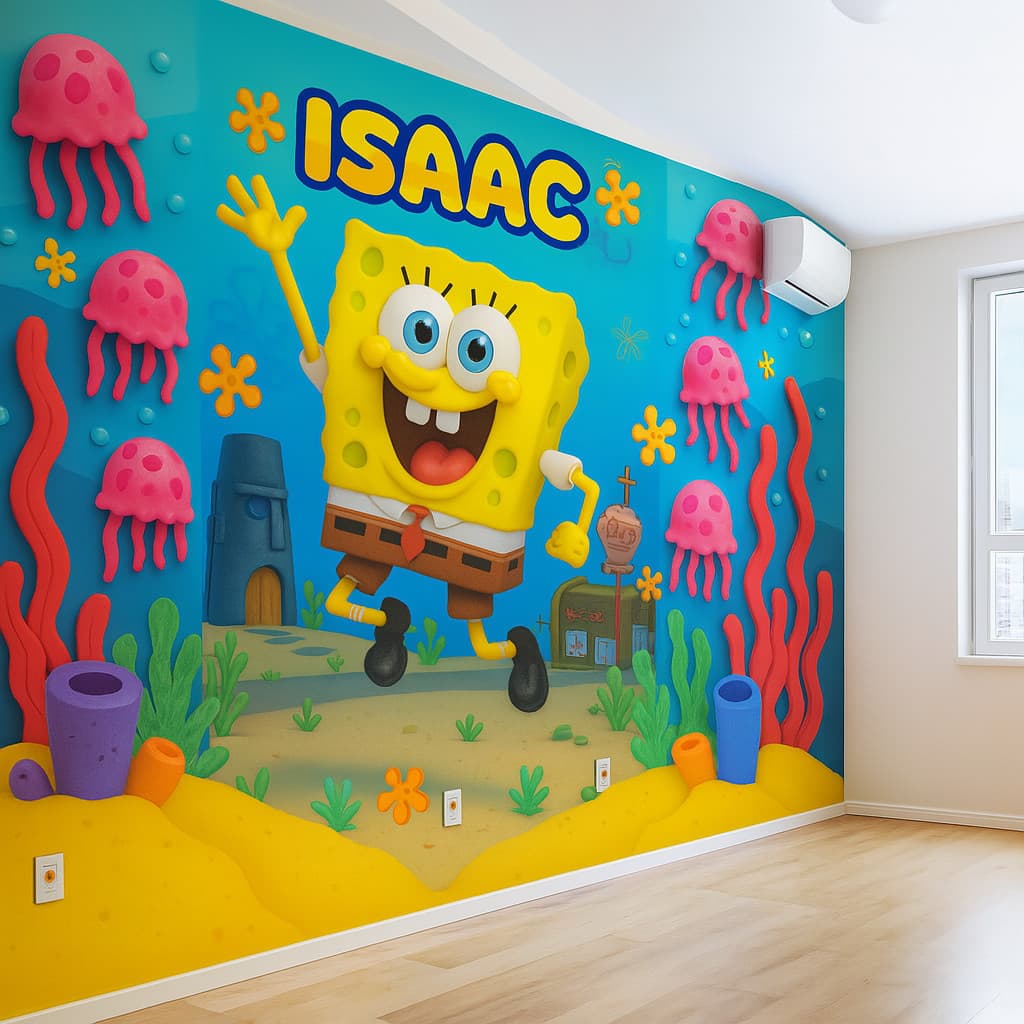 Papel de Parede Bob Esponja 3D Adesivo Personalizado M² PAREDE TODA