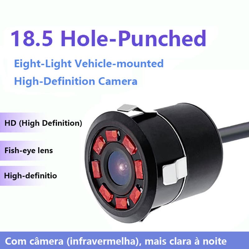 camera veicular 8 LEDs Infravermelhos Ângulo 120 Graus HD Visão para Carro