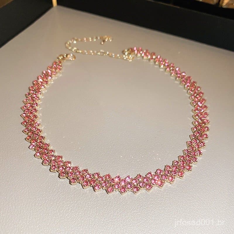 Moda Ouro Rosa Púrpura Cor De Rhinestone Gargantilha Para Mulheres Colares De Cristal Geométrico Festa Casamentos Jóias